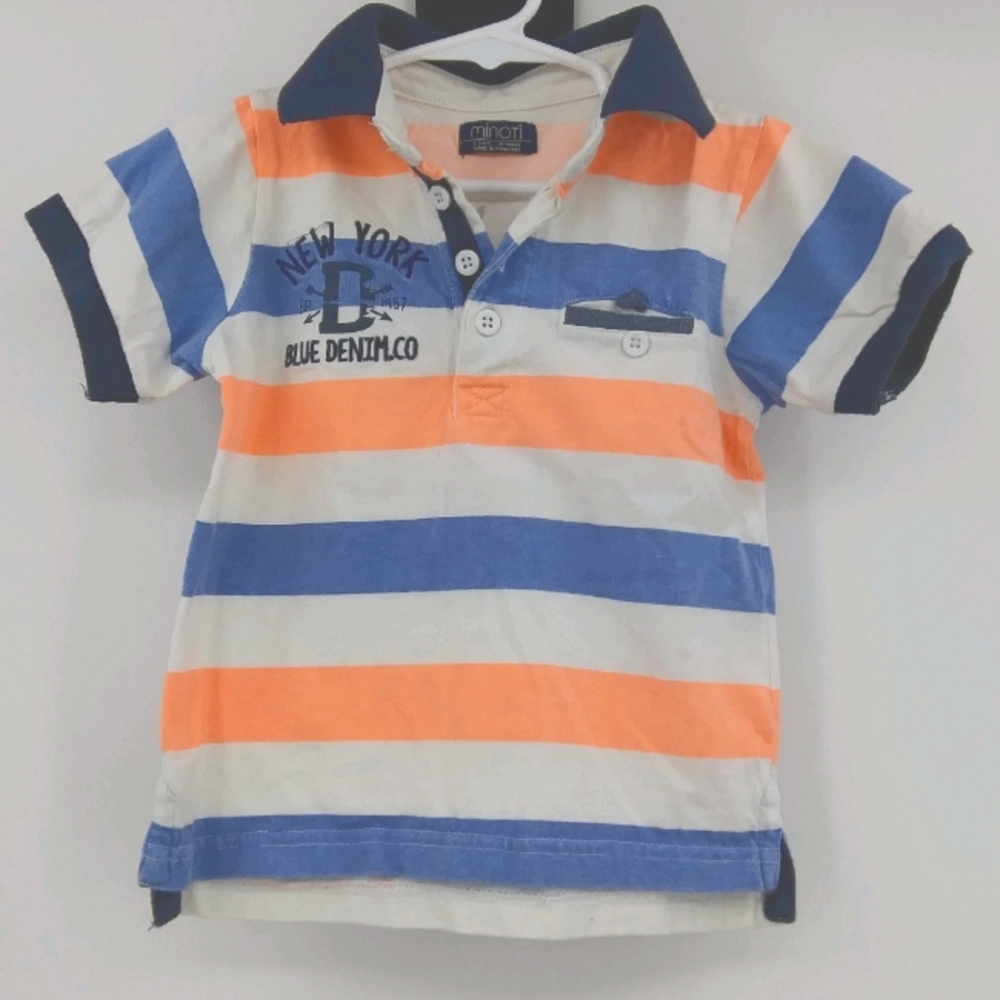 MINOTI New York Blue Denim Co. Striped Polo Tee